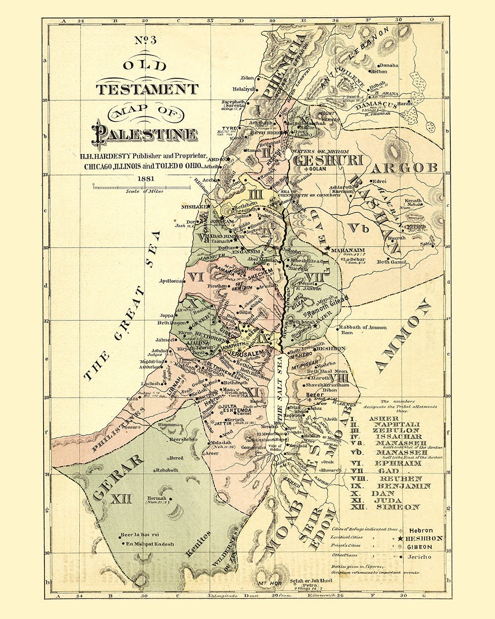 1881 Map of Palestine Old Testament Sketch