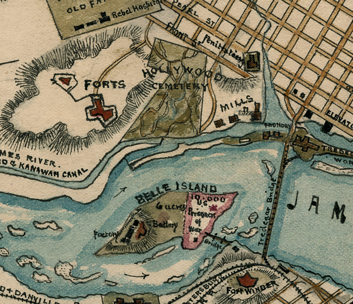 1863 Map of Richmond Virginia