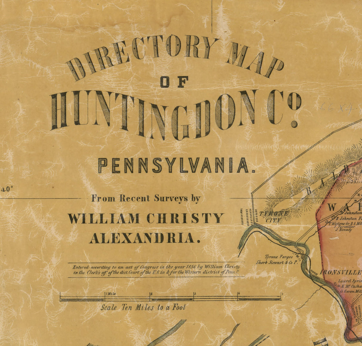 1856 Map of Huntingdon County Pennsylvania
