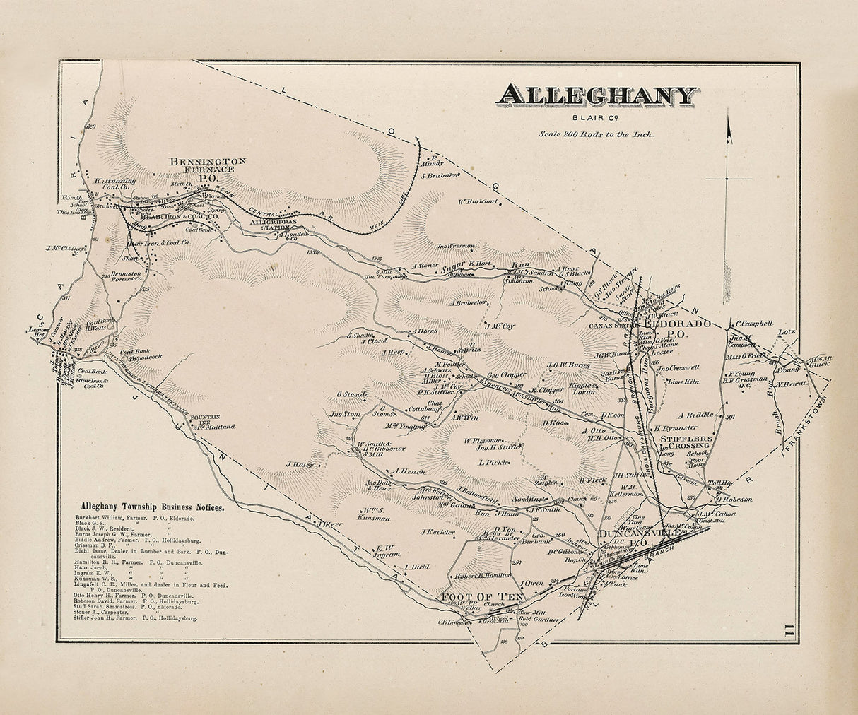 1873 Map of Alleghany Township Blair County Pennsylvania