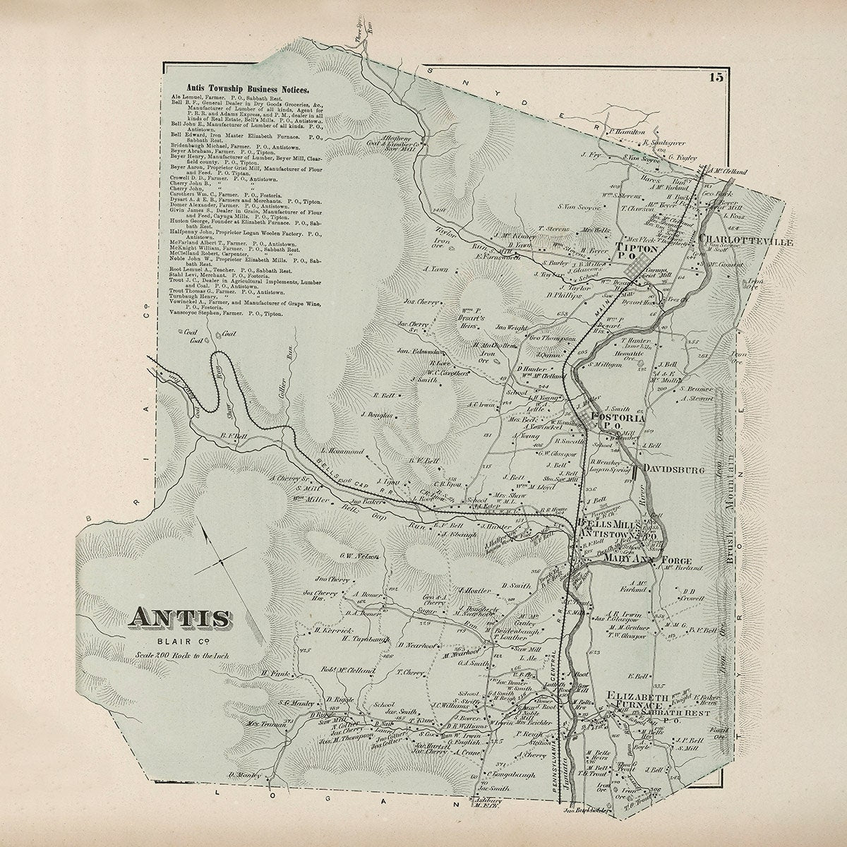 1873 Map of Antis Township Blair County Pennsylvania