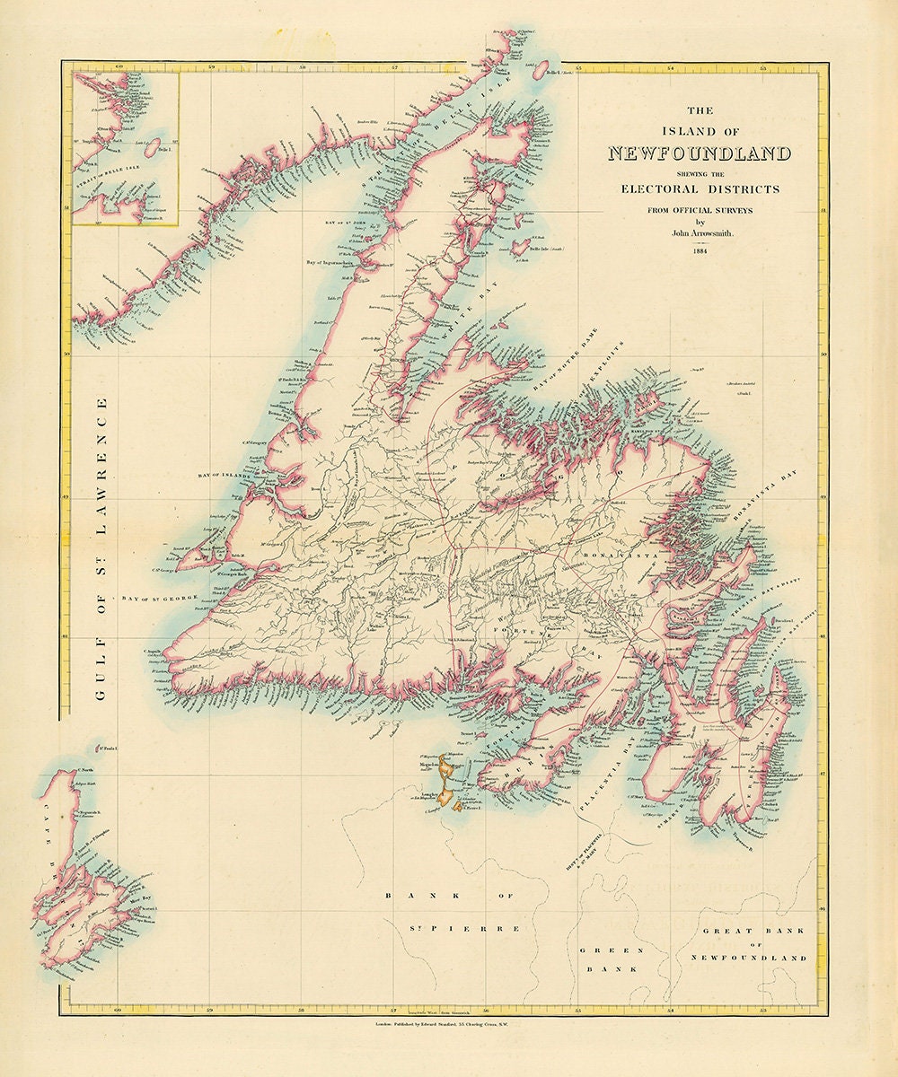 1884 Map of Newfoundland Canada