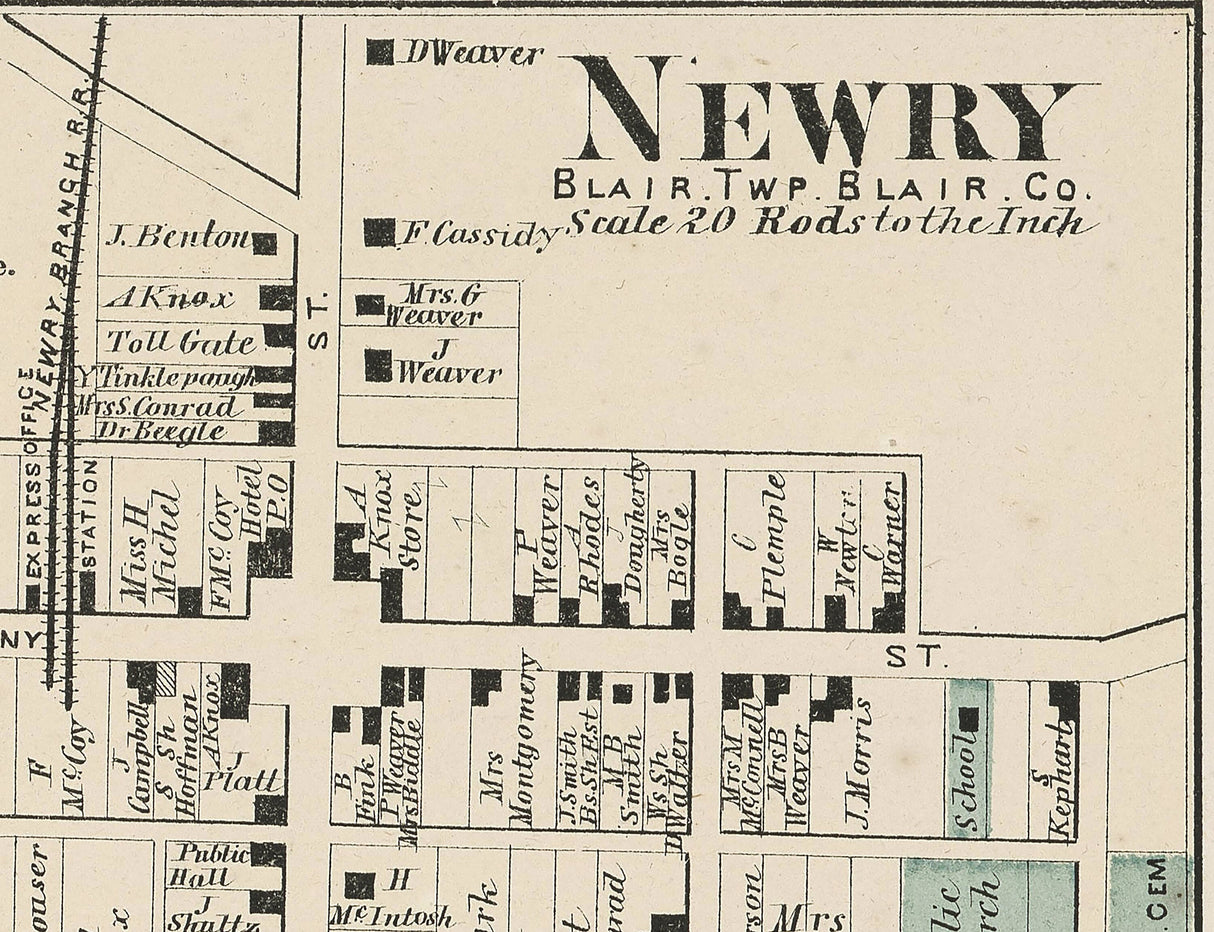 1873 Map of Blair Township Blair County Pennsylvania Newry