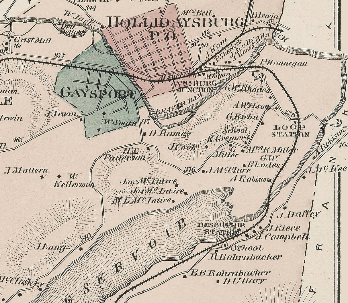 1873 Map of Blair Township Blair County Pennsylvania Newry