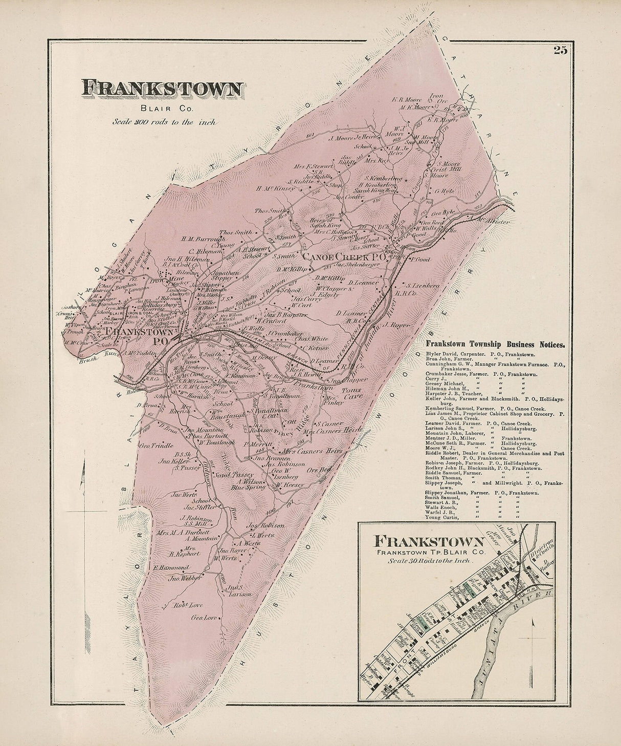 1873 Map of Frankstown Township Blair County Pennsylvania