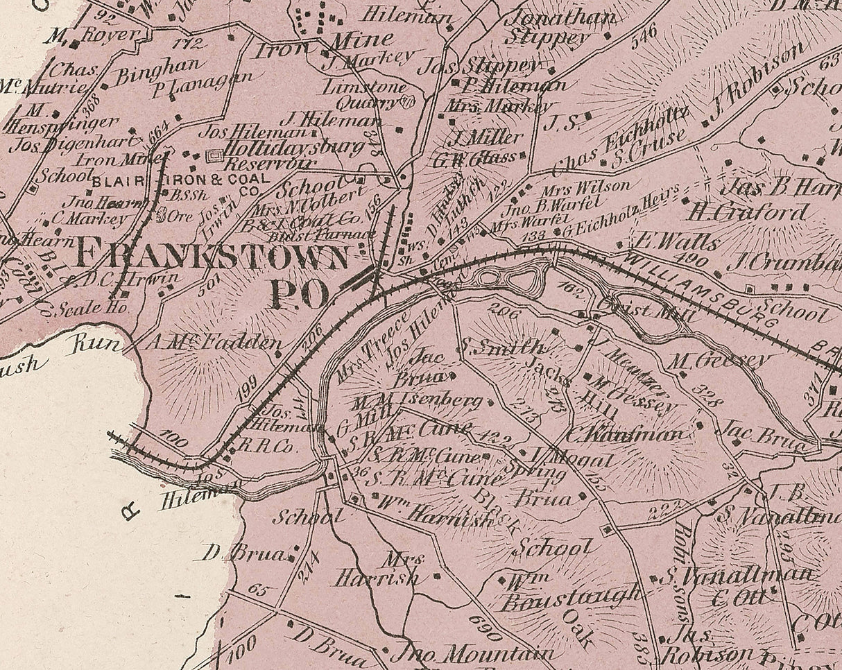 1873 Map of Frankstown Township Blair County Pennsylvania