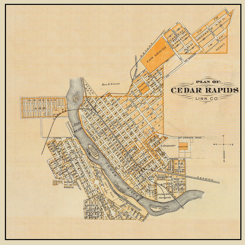 1875 Map of Cedar Rapids Linn County Iowa