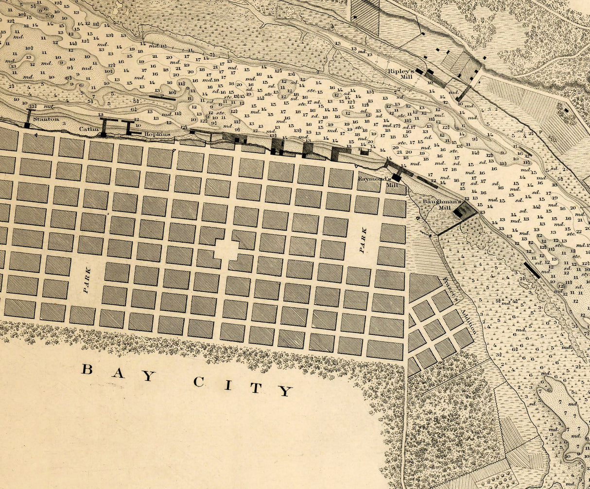 1856 Nautical Chart of Saginaw River Bay City Michigan