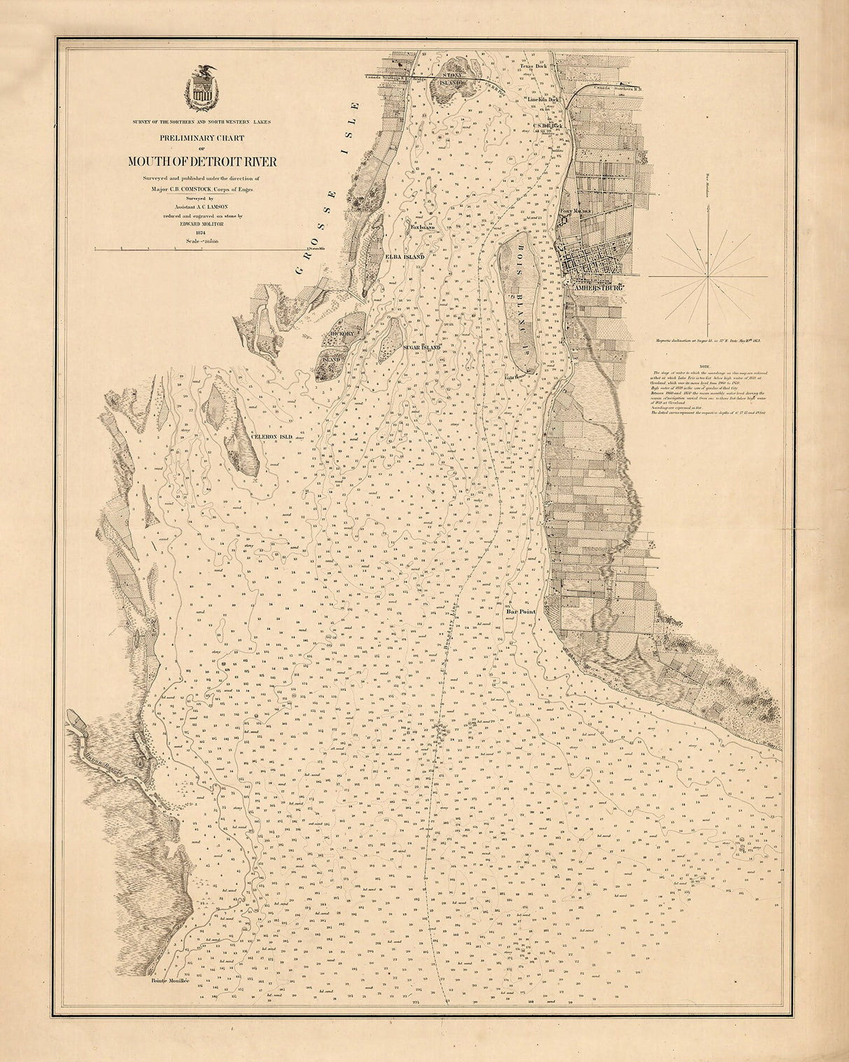 1874 Nautical Chart of Mouth Detroit River