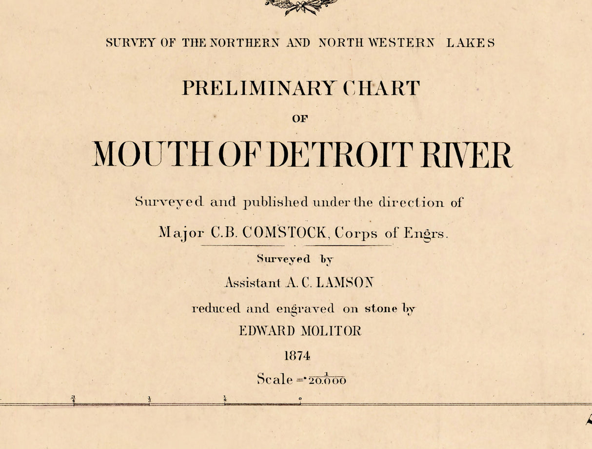 1874 Nautical Chart of Mouth Detroit River