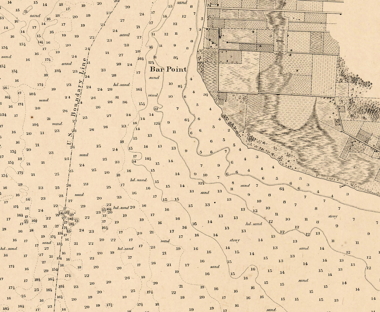 1874 Nautical Chart of Mouth Detroit River