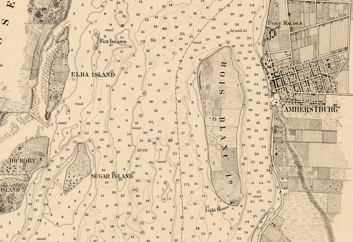 1874 Nautical Chart of Mouth Detroit River