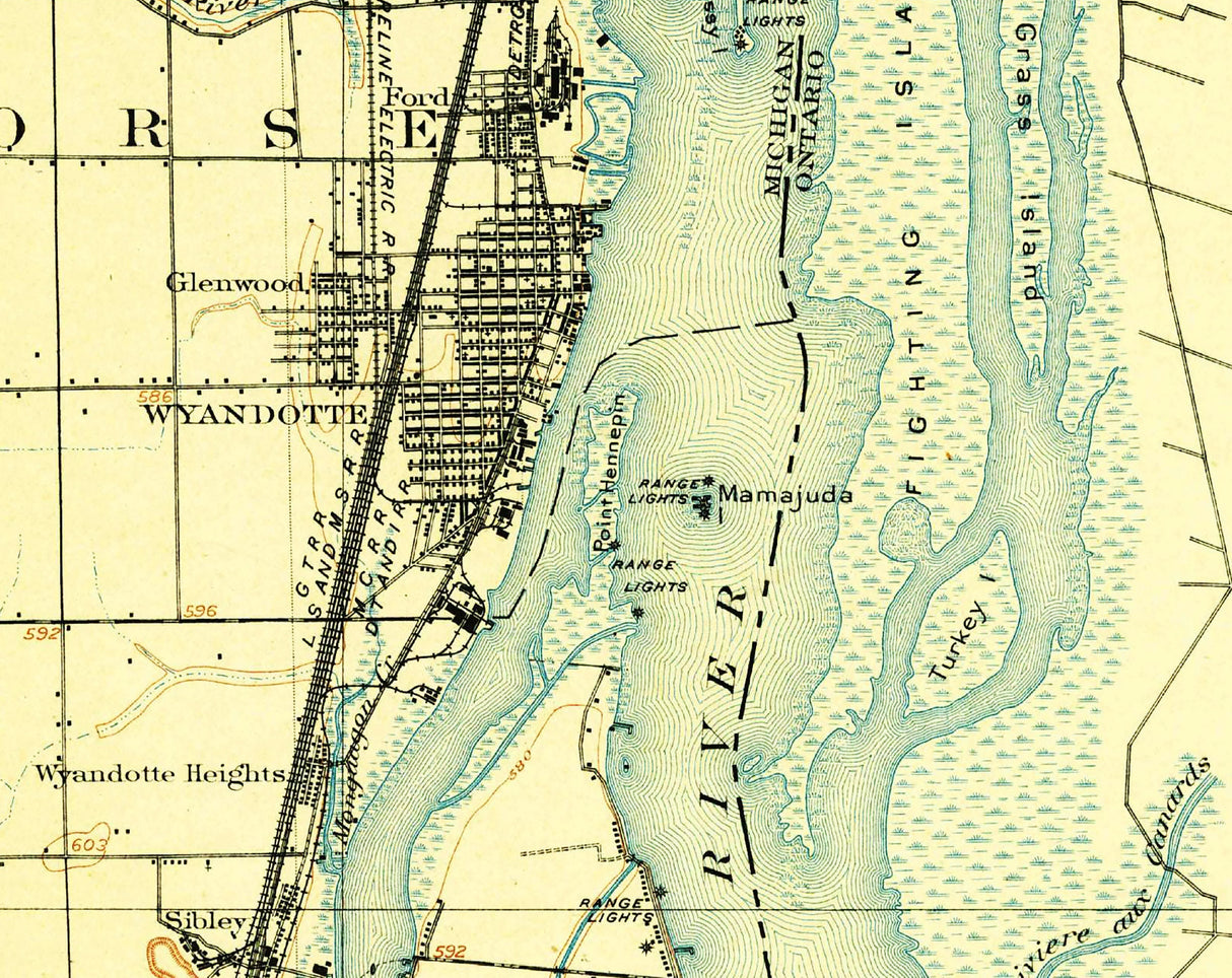 1906 Topo Map of Wyandotte Michigan Detroit River