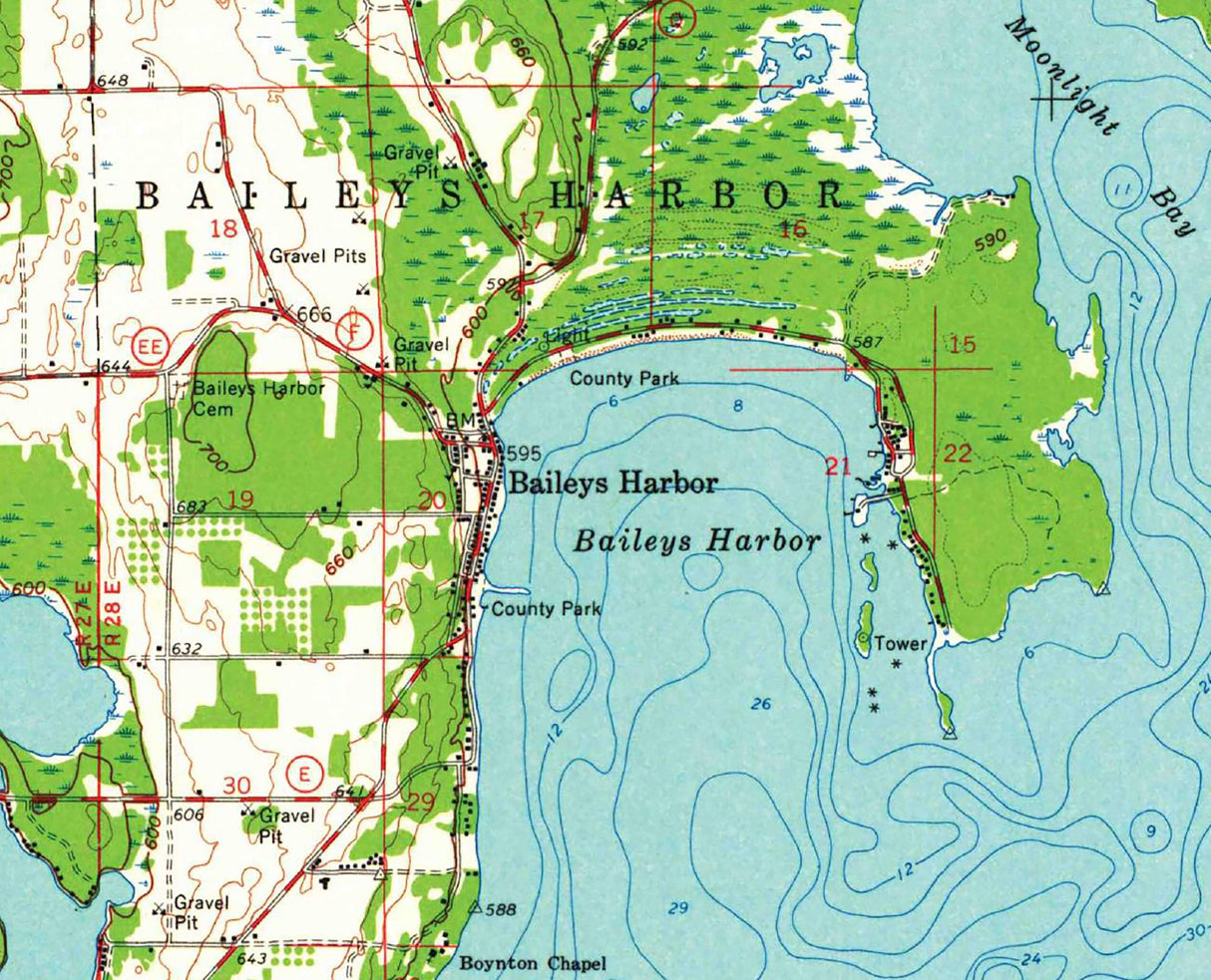 1960 Topo Map of Sister Bay Door County Wisconsin Baileys Harbor