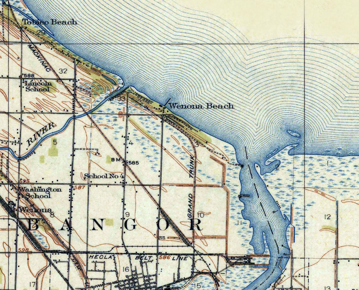 1916 Topo Map of Bay City Michigan Saginaw Bay
