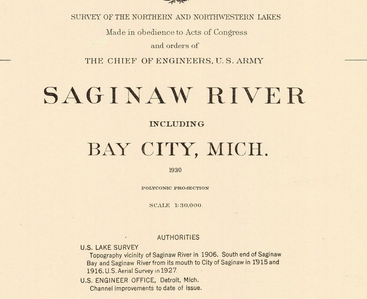 1930 Nautical Chart of Upper Saginaw River Michigan