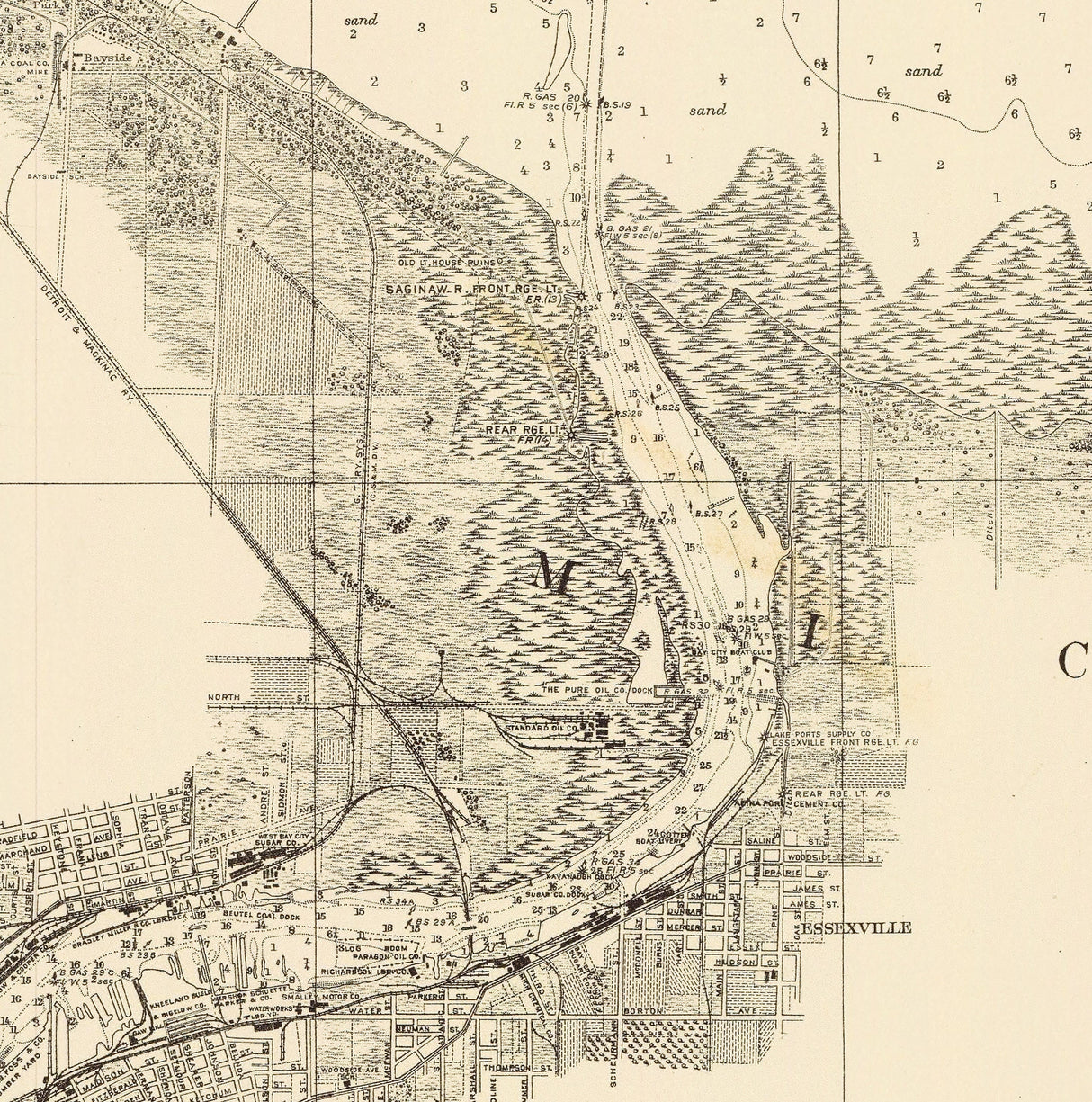 1930 Nautical Chart of Upper Saginaw River Michigan