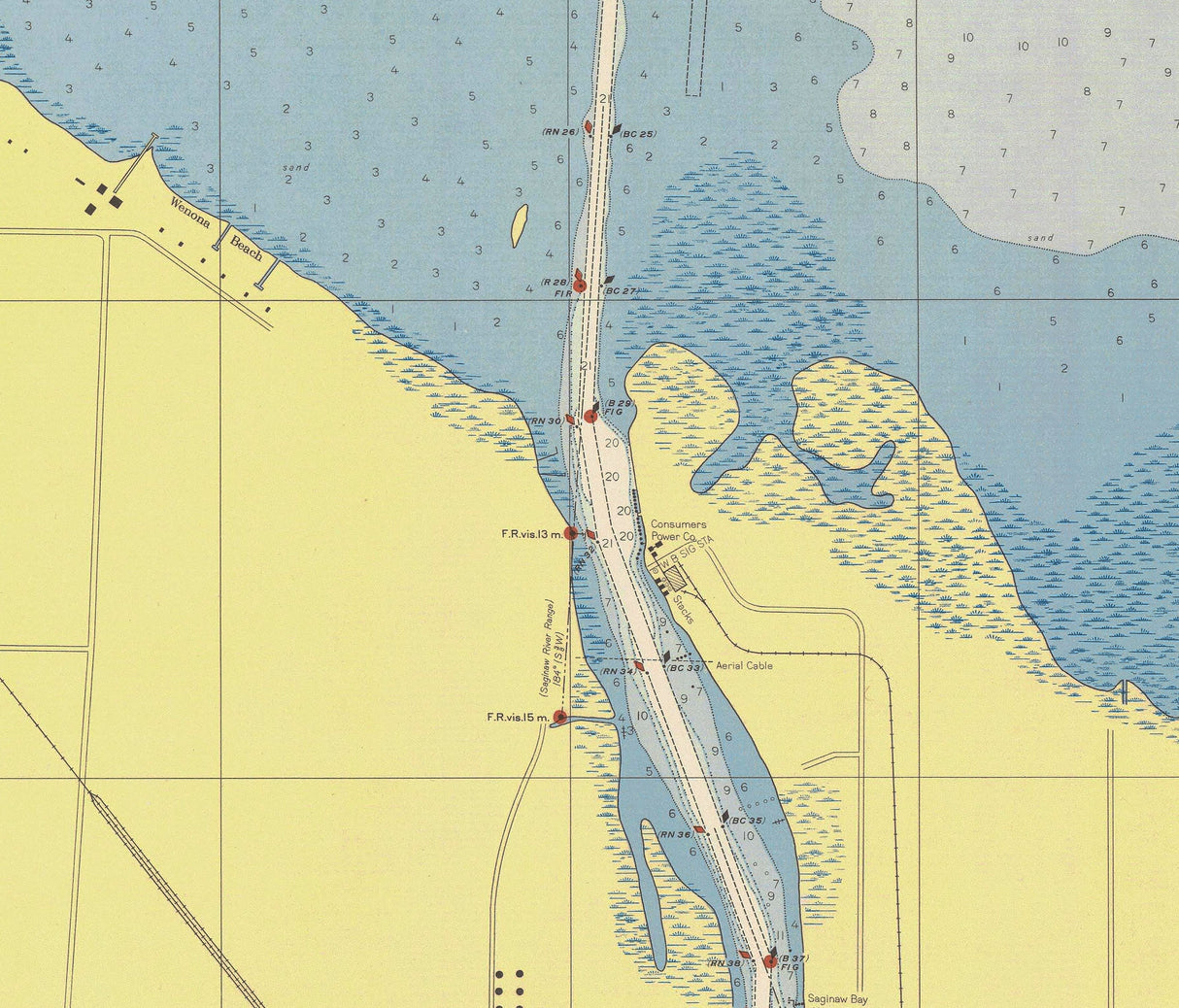 1952 Nautical Chart of Saginaw River Michigan