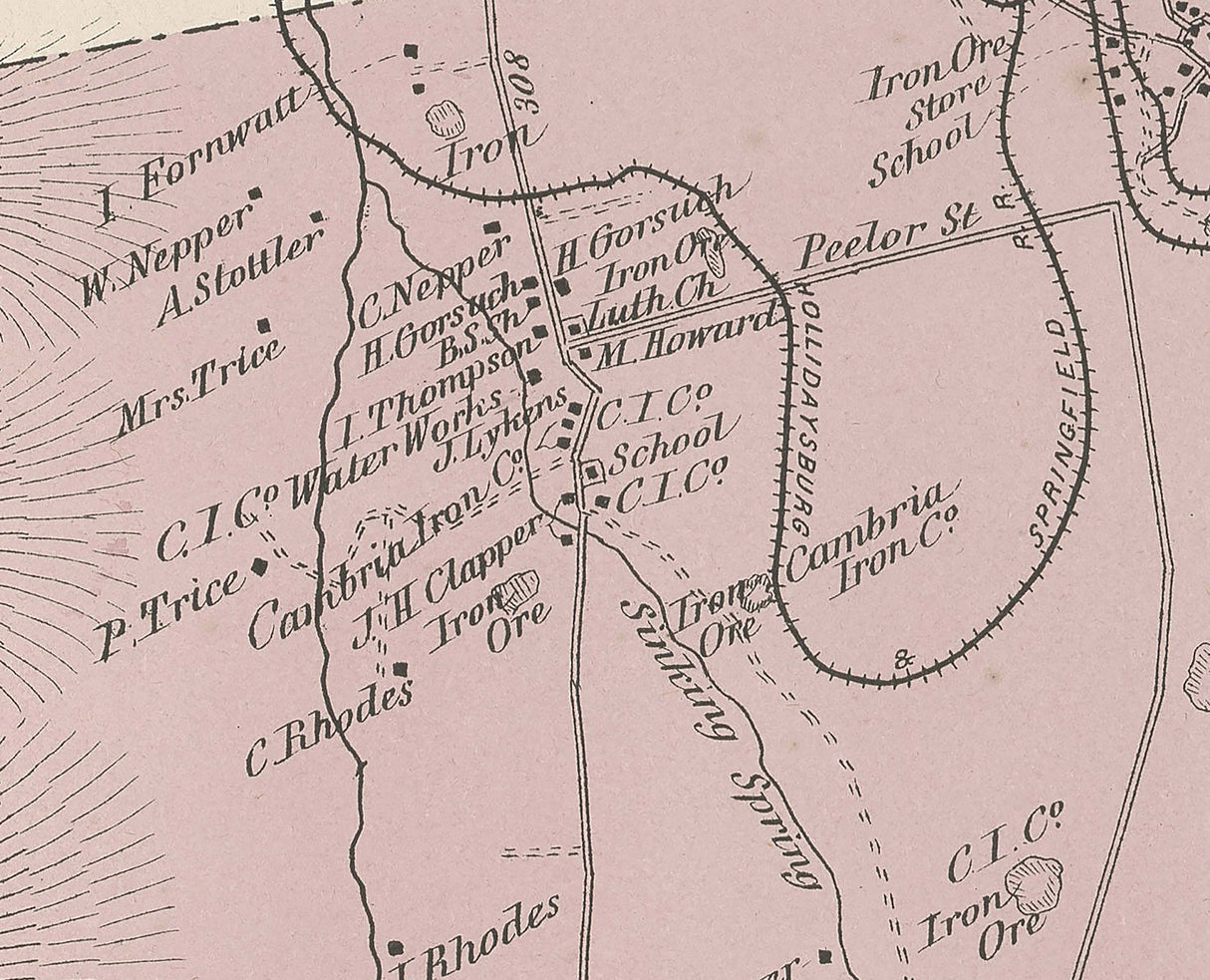 1873 Map of Huston Township Blair County Pennsylvania