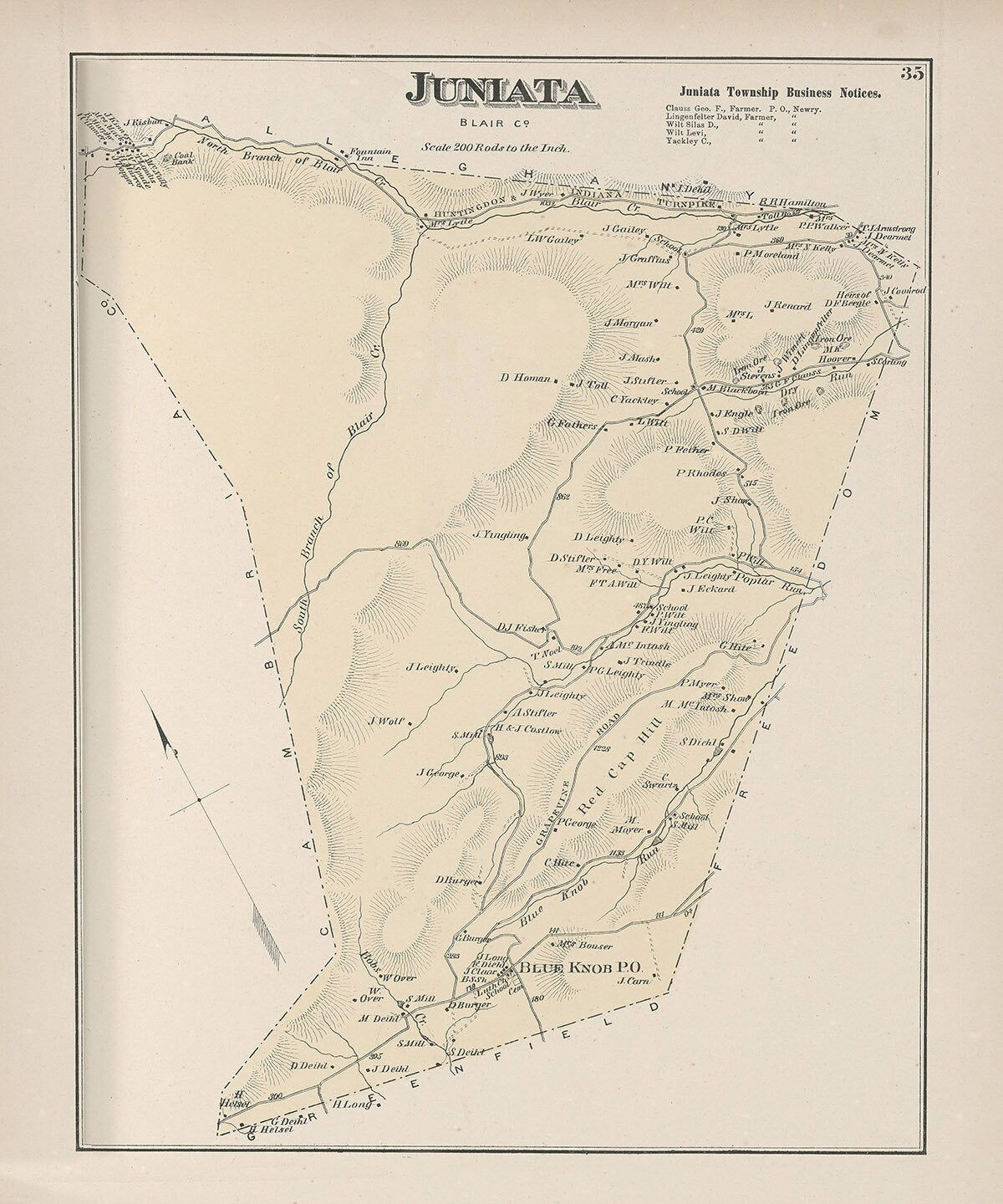 1873 Map of Juniata Township Blair County Pennsylvania