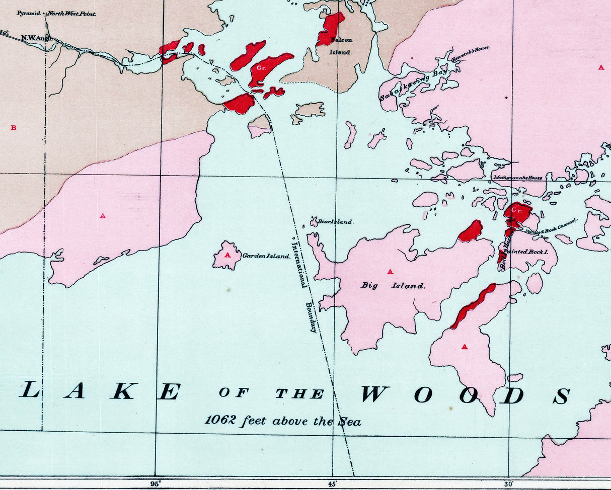 1881 Map of Lake of The Woods Minnesota and Canada