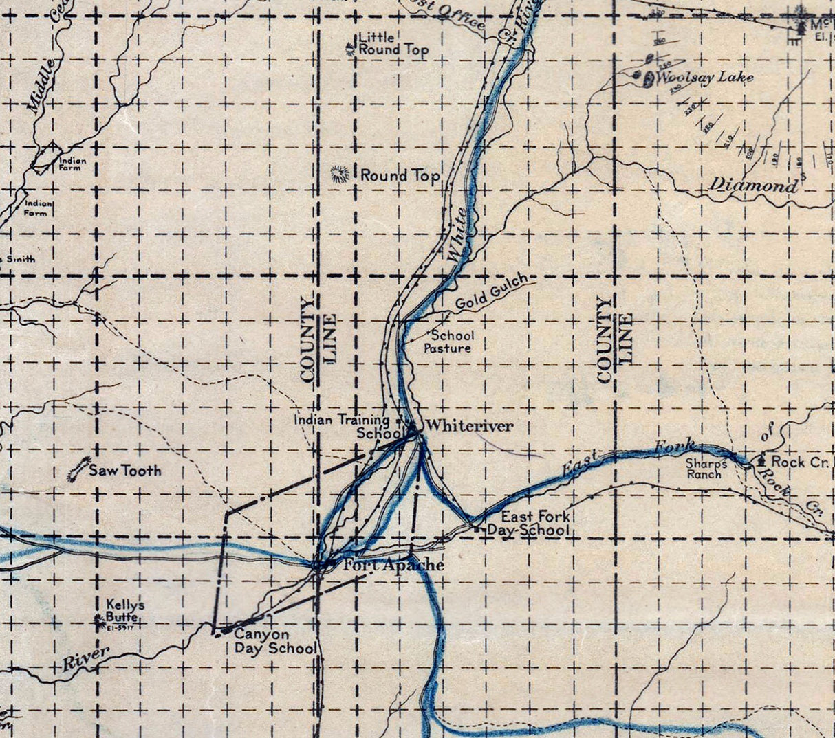 1915 Map of Fort Apache Indian Reservation Arizona