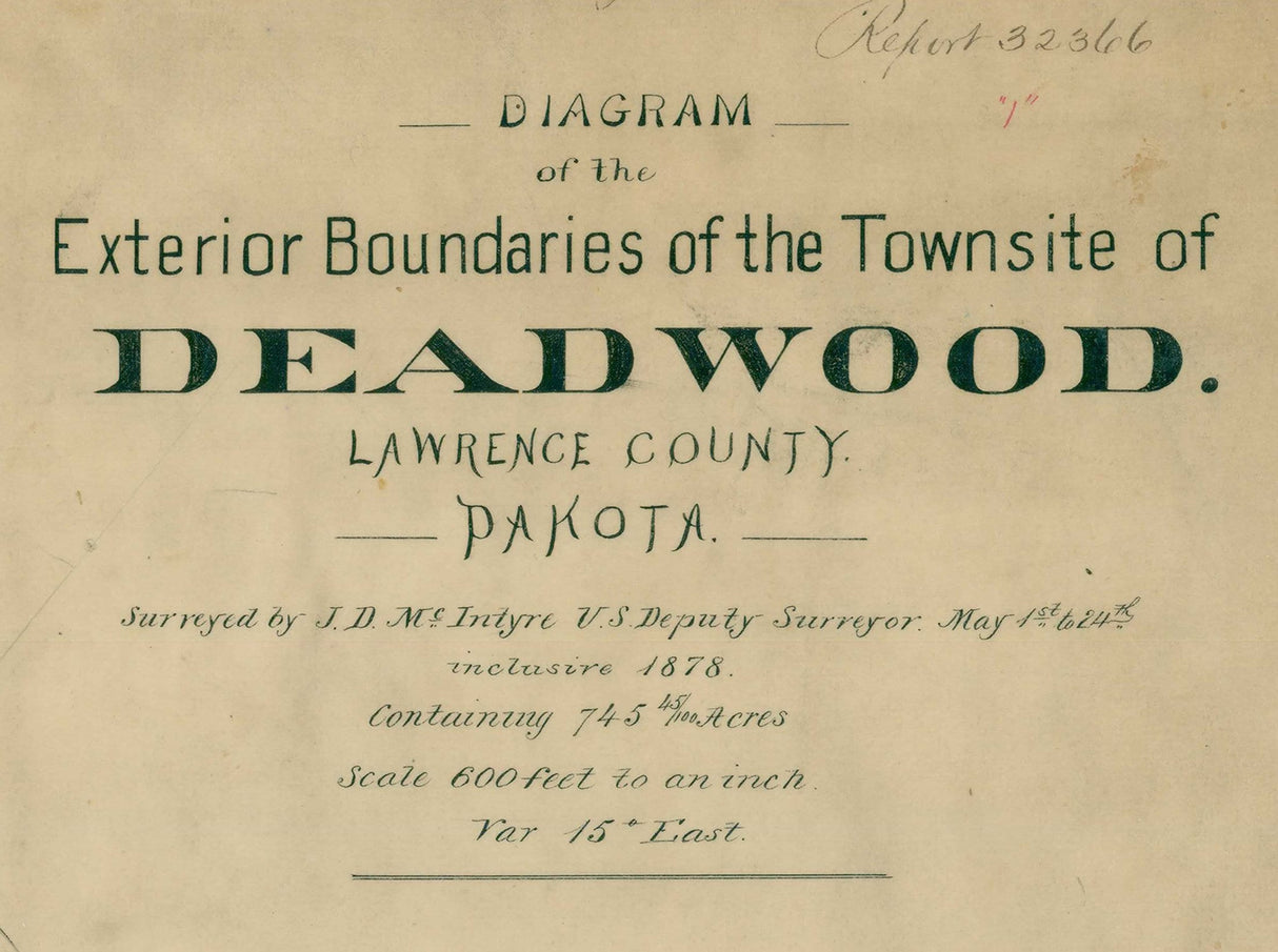 1878 Map of Deadwood Lawrence County Dakota