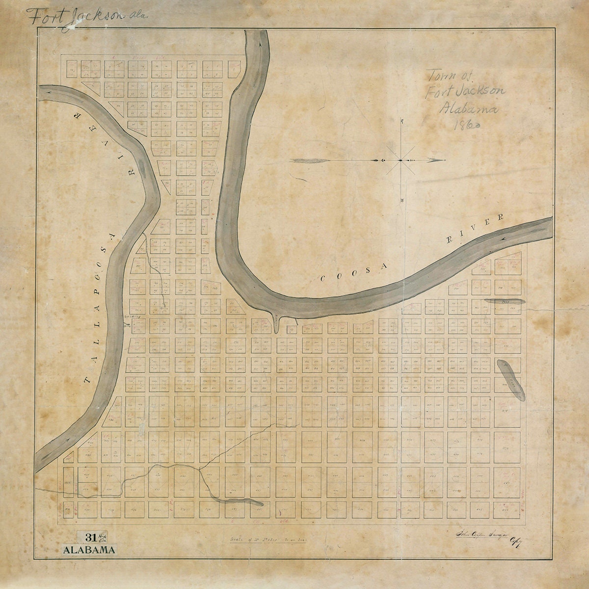 1860 Map of Fort Jackson Alabama