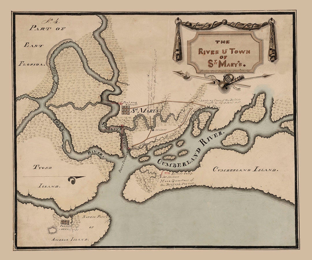 1815 Map of the River and Town of St Marys Georgia