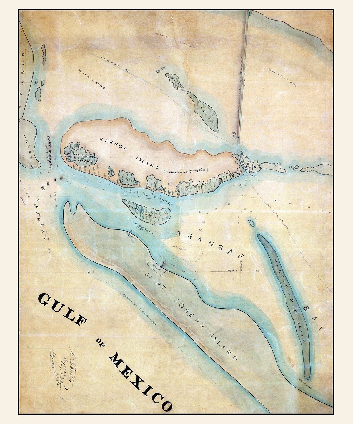 1862 Map of Aransas Bay Texas