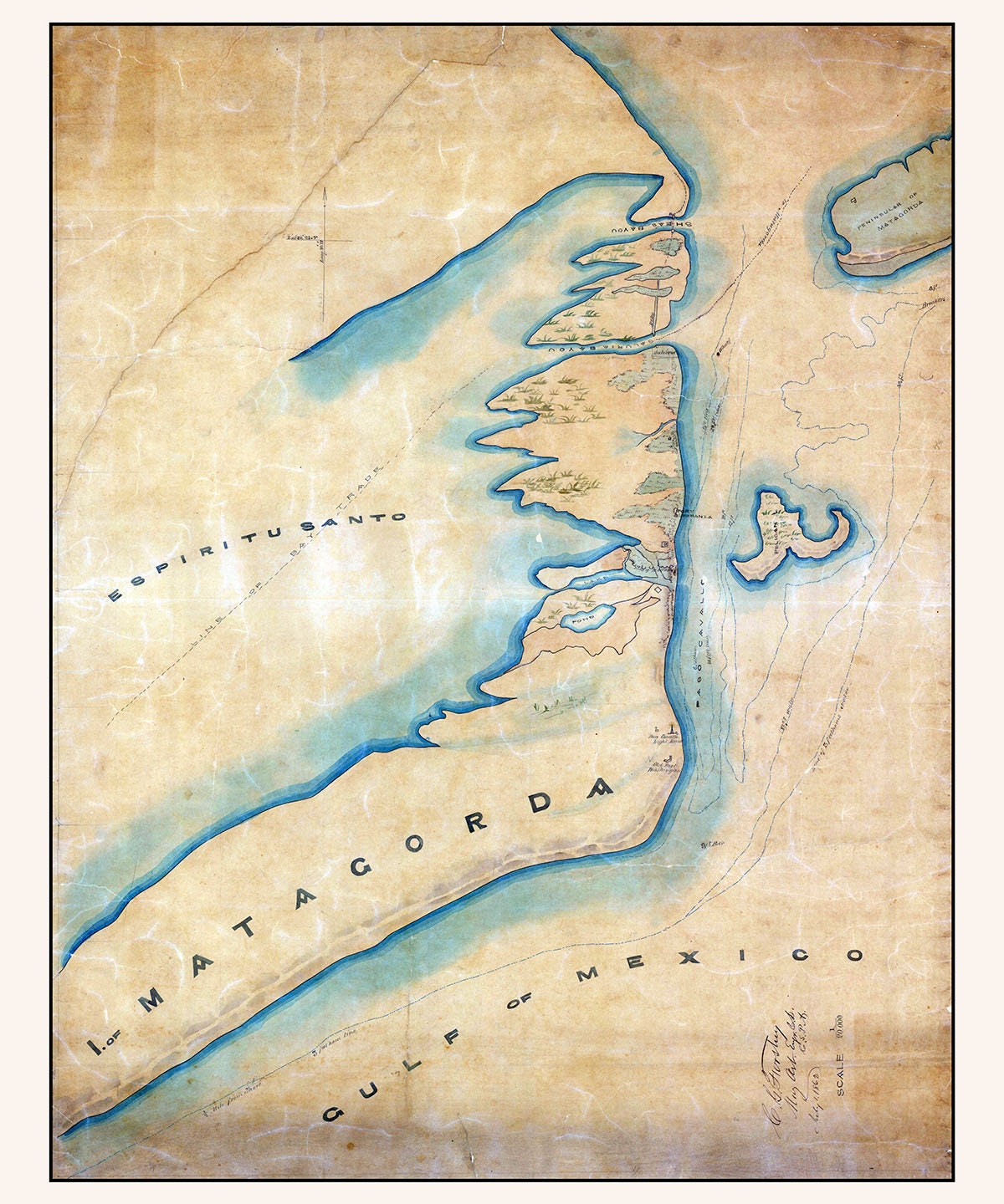 1862 Map of Matagorda Island Texas