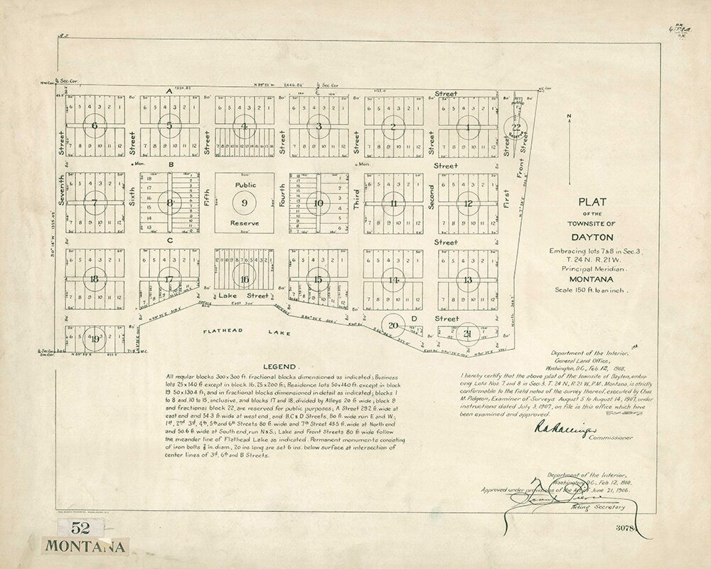 1908 Map of Dayton Montana