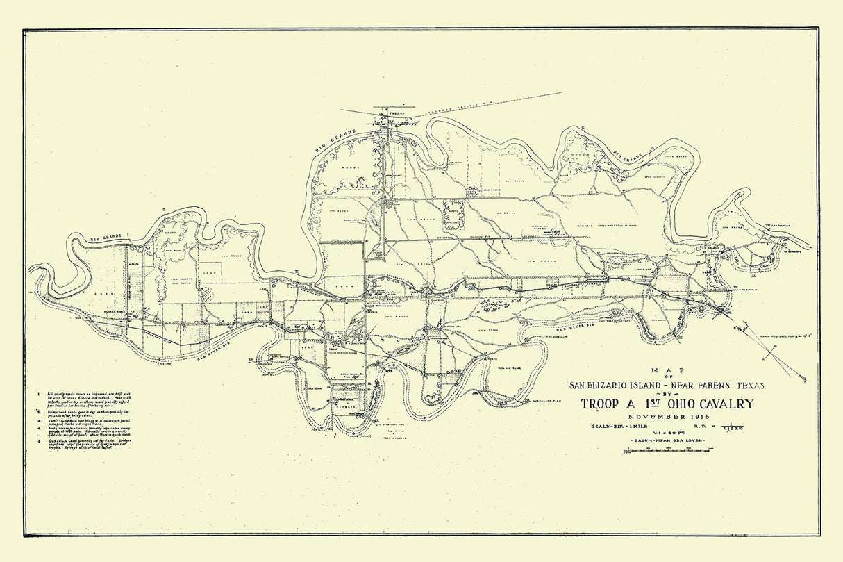 1916 Map of San Elizario Island Fabens Texas