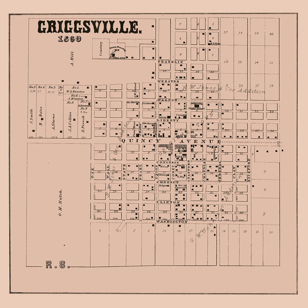 1860 Map of Griggsville Pike County Illinois