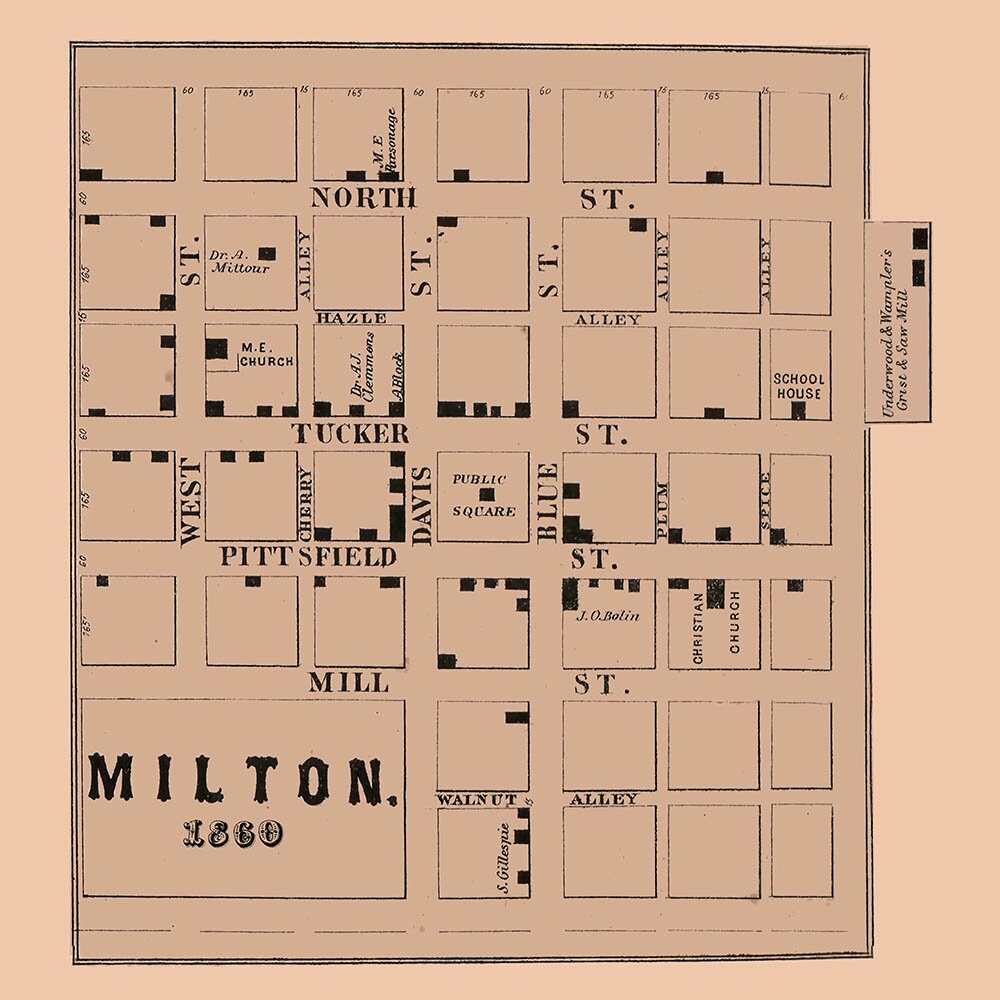 1860 Map of Milton Pike County Illinois