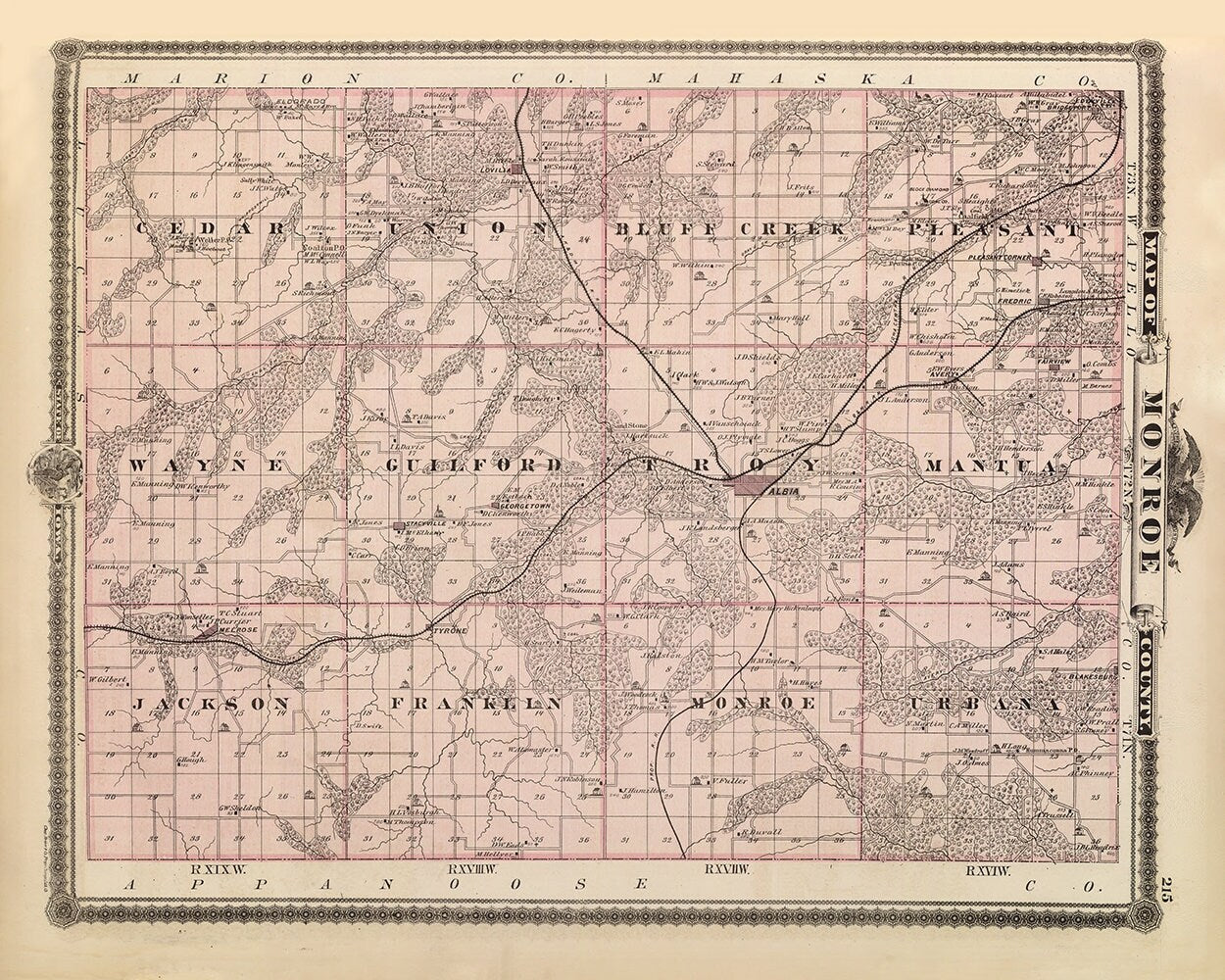 1875 Map of Monroe County Iowa