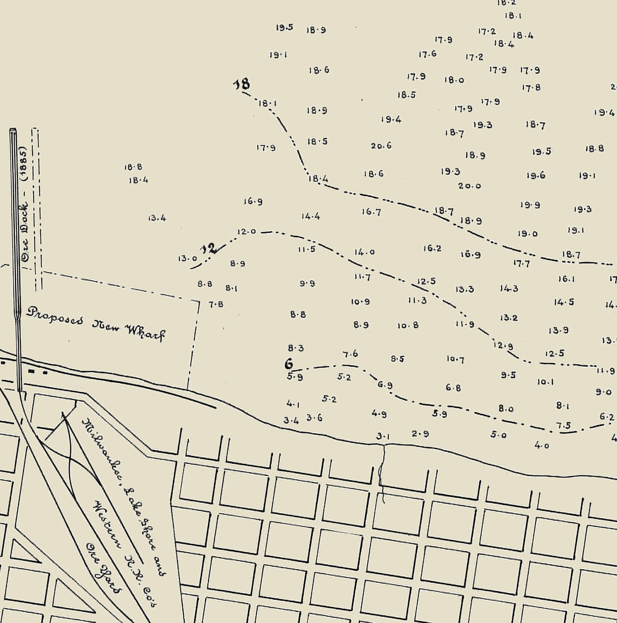 1885 Map of Ashland Harbor Wisconsin