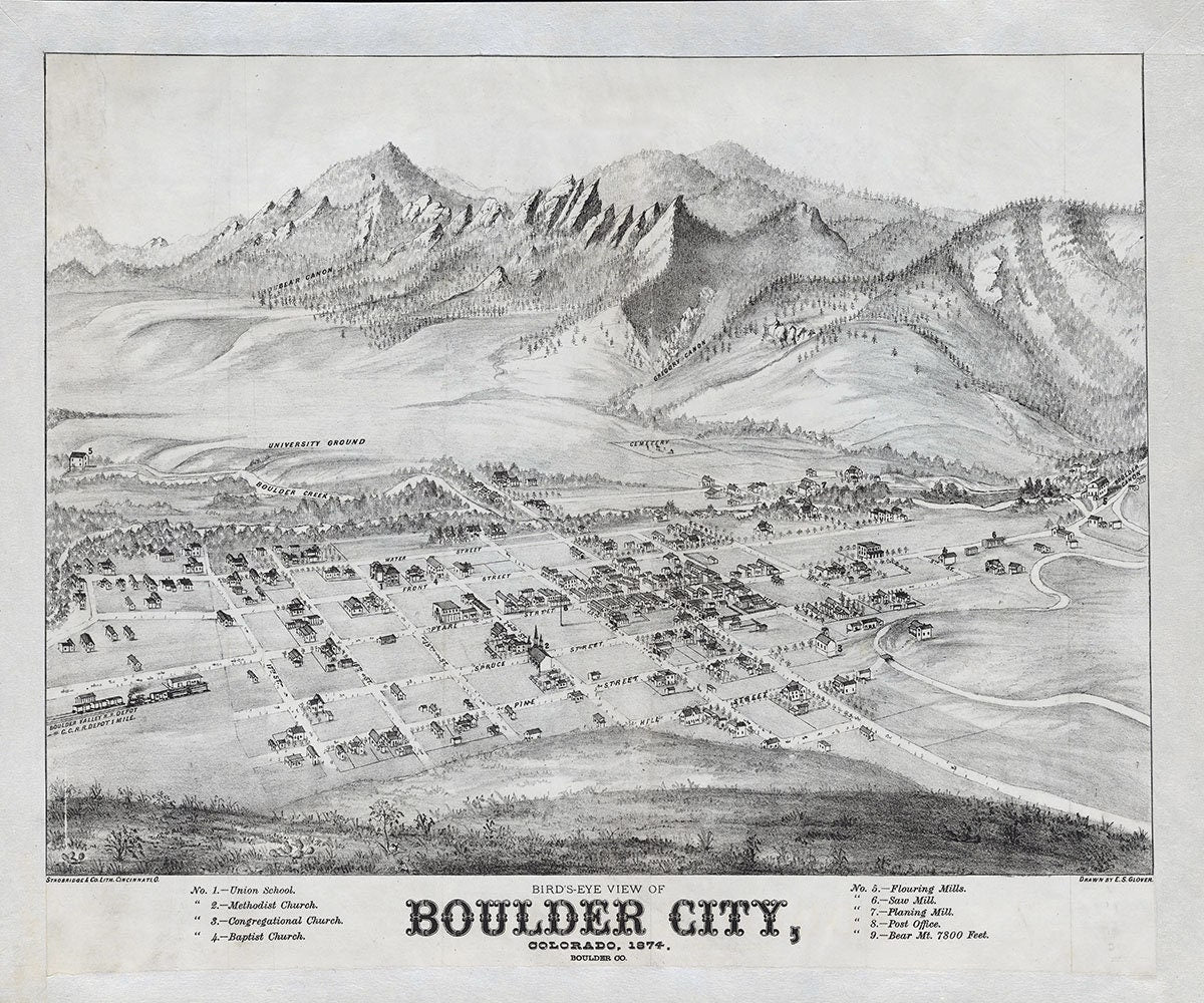1874 Panoramic Map of Boulder City Colorado