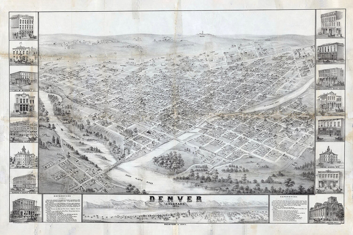 1874 Panoramic Map of Denver Colorado