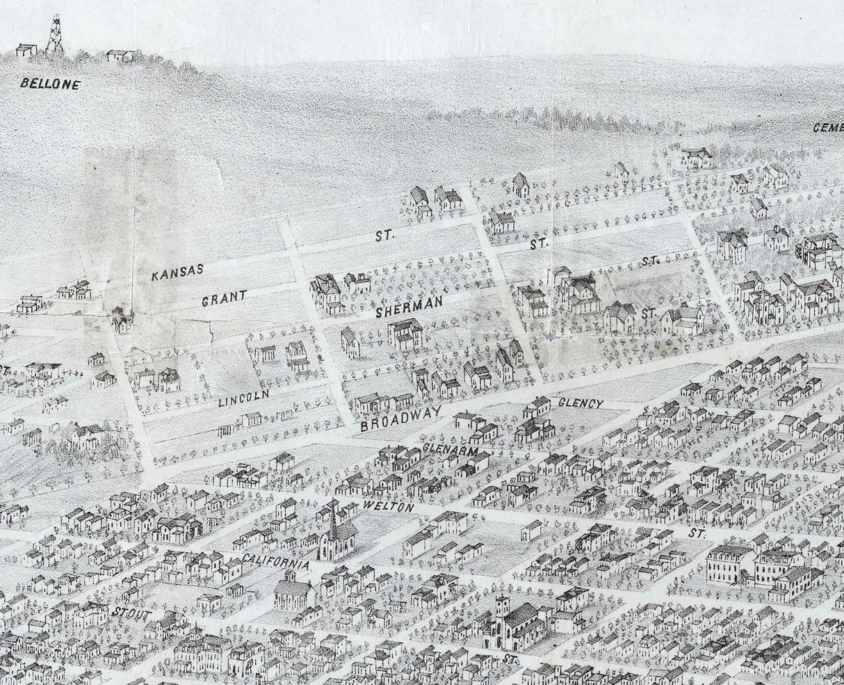 1874 Panoramic Map of Denver Colorado