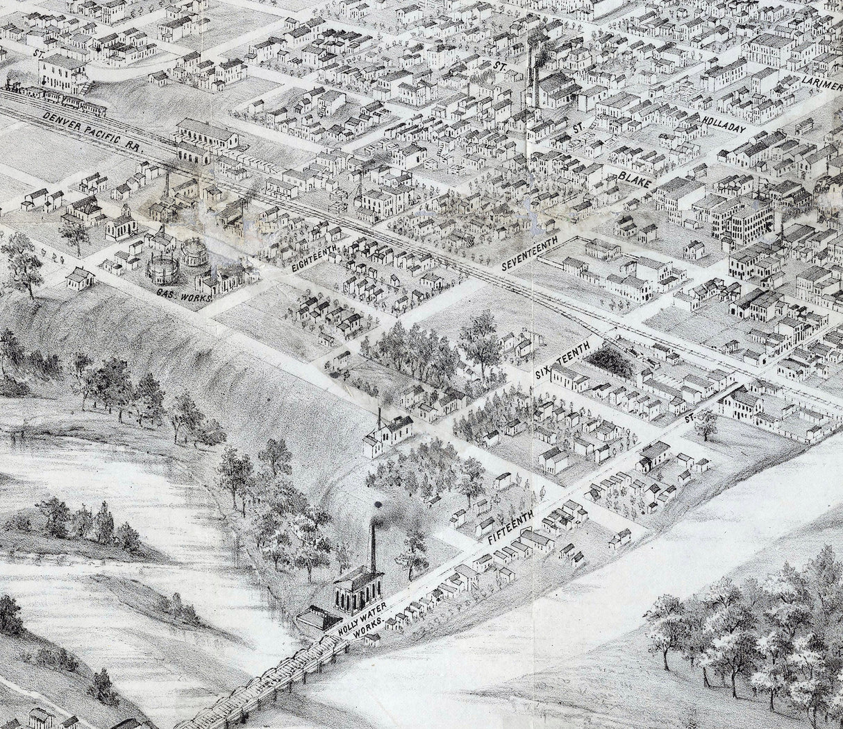 1874 Panoramic Map of Denver Colorado