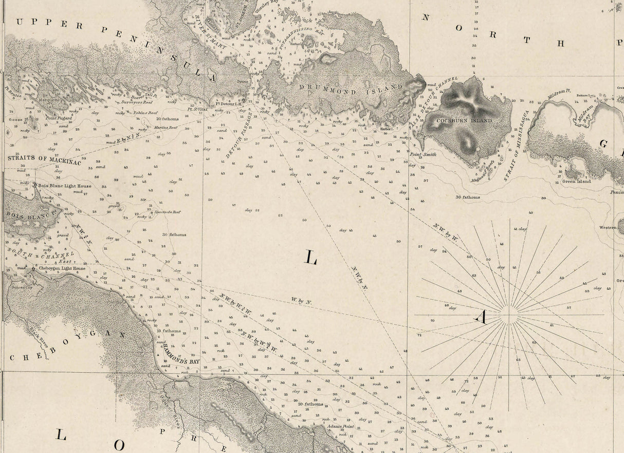 1860 Nautical Map of Lake Huron