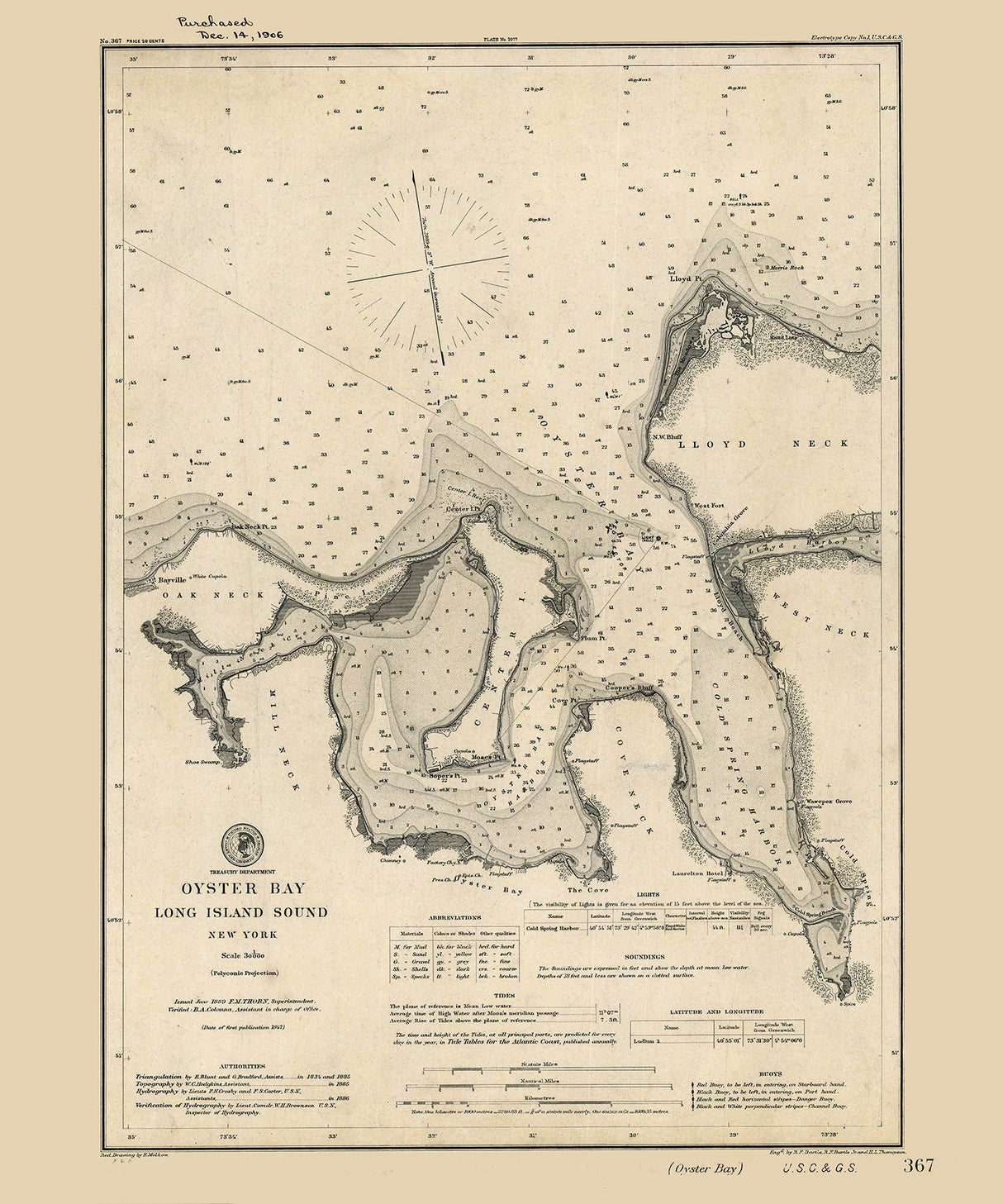 1889 Nautical Chart of Oyster Bay Long Island Sound New York