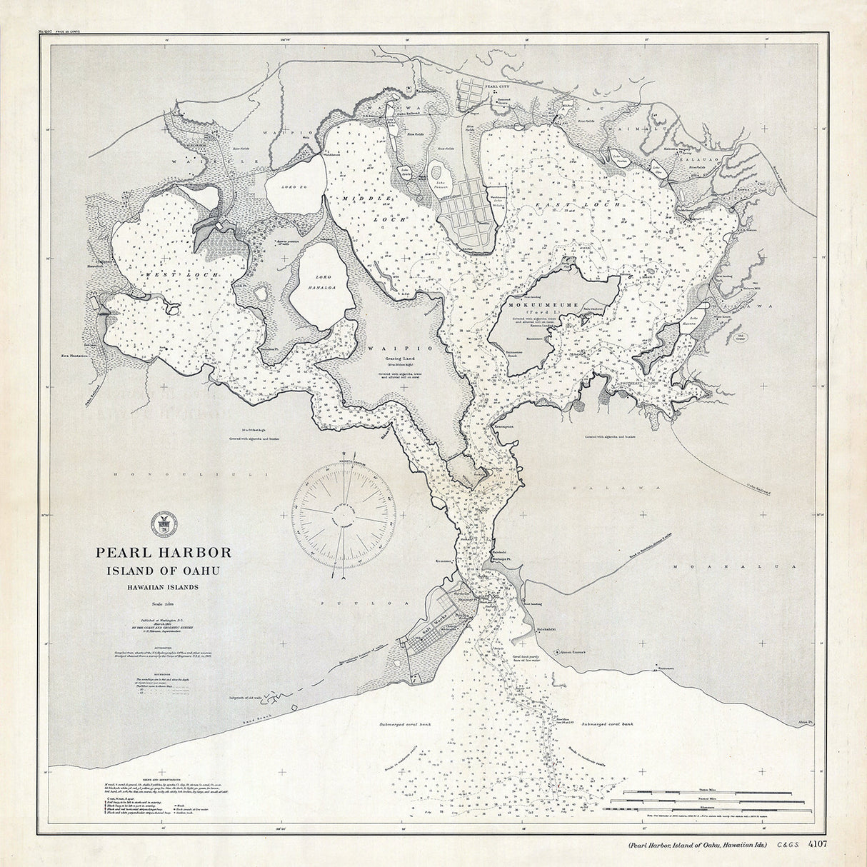1905 Nautical Chart of Pearl Harbor Hawaii