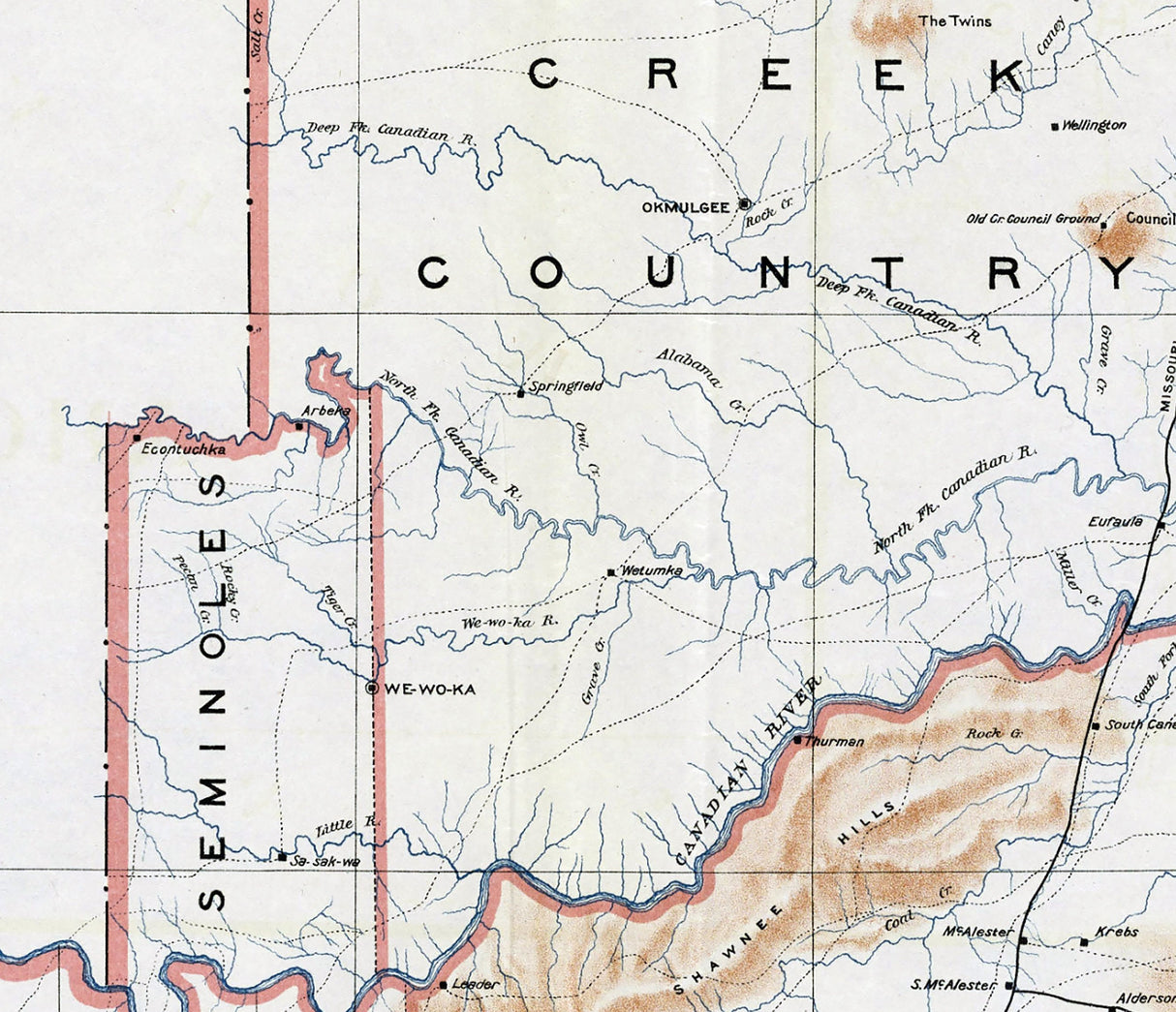 1891 Map of the Indian Territory and Oklahoma