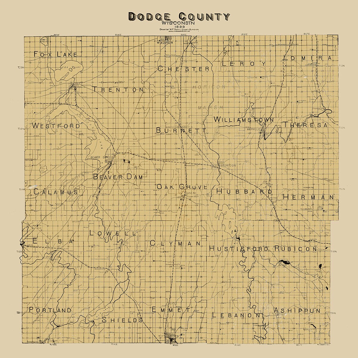 1899 Map of Dodge County Wisconsin