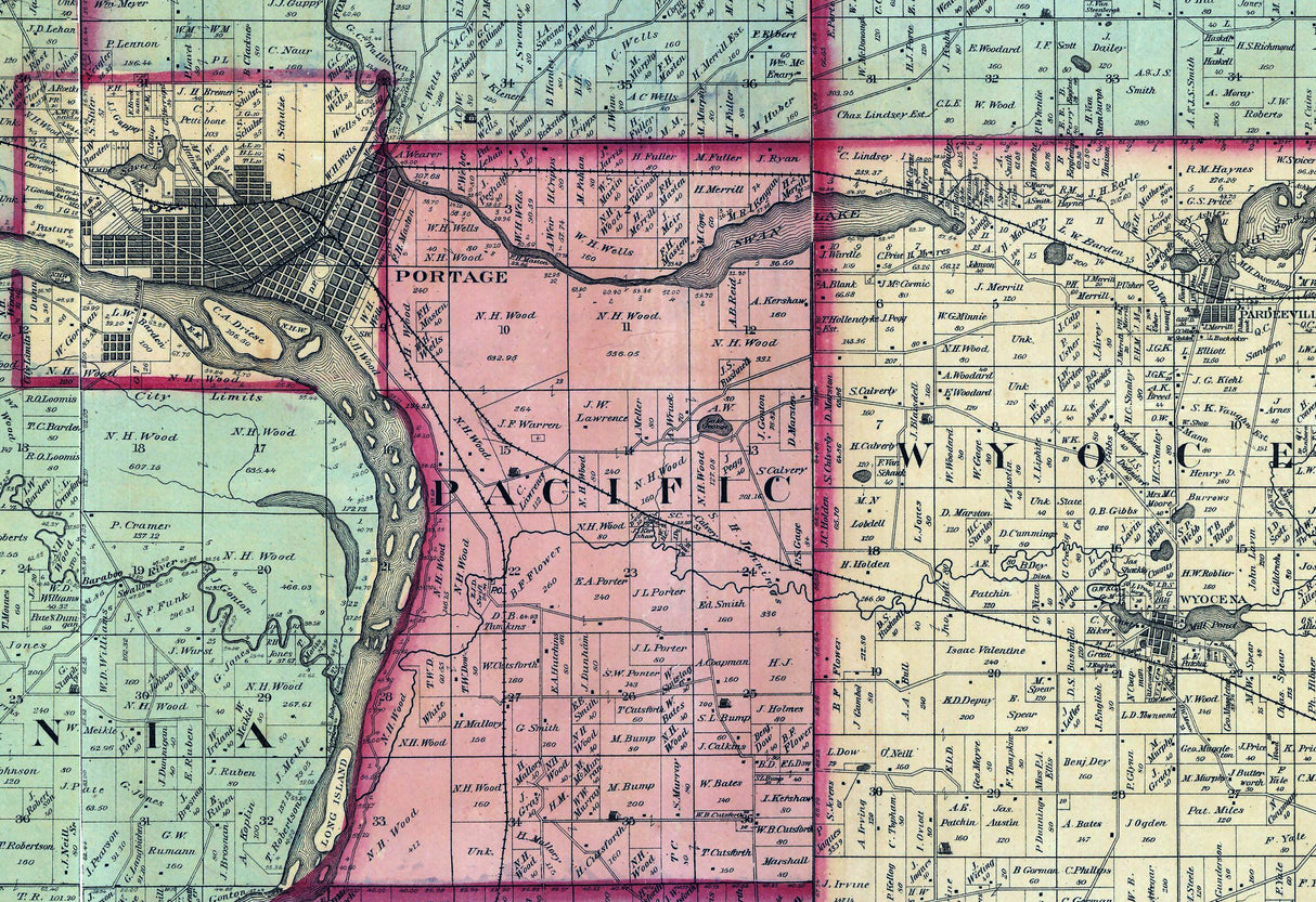 1877 Farm Line Map of Columbia County Wisconsin