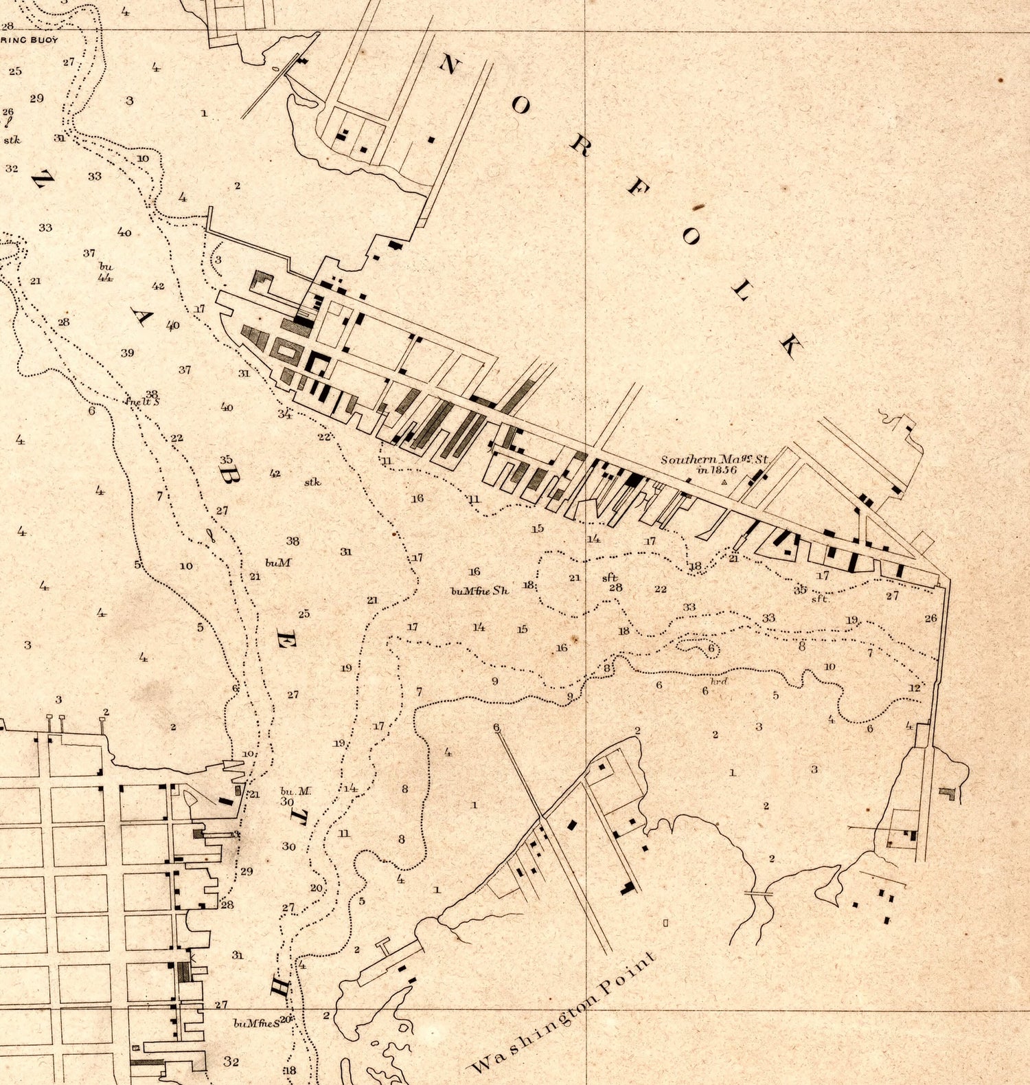 1857 Map of Norfolk Harbor Virginia