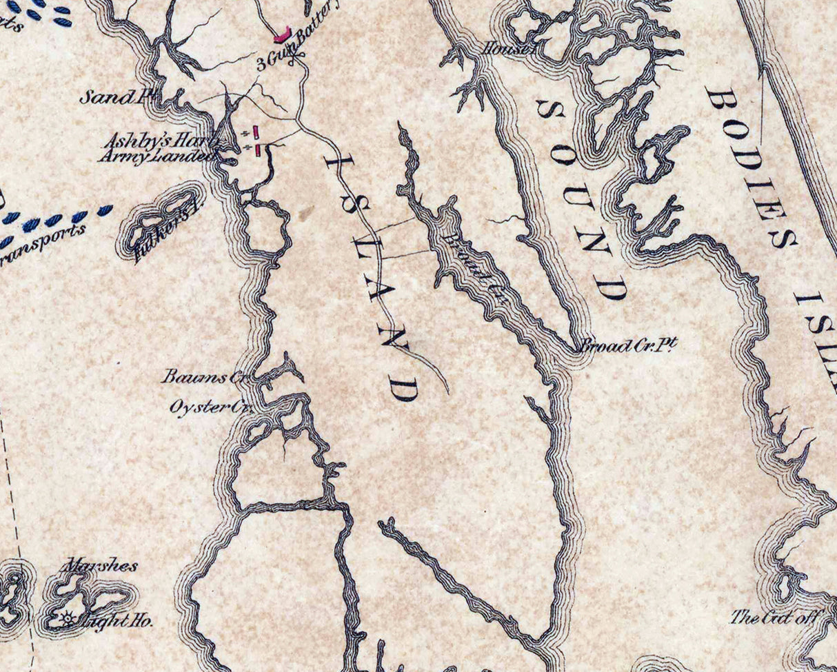 1862 Map of Roanoke Island North Carolina Battlefield