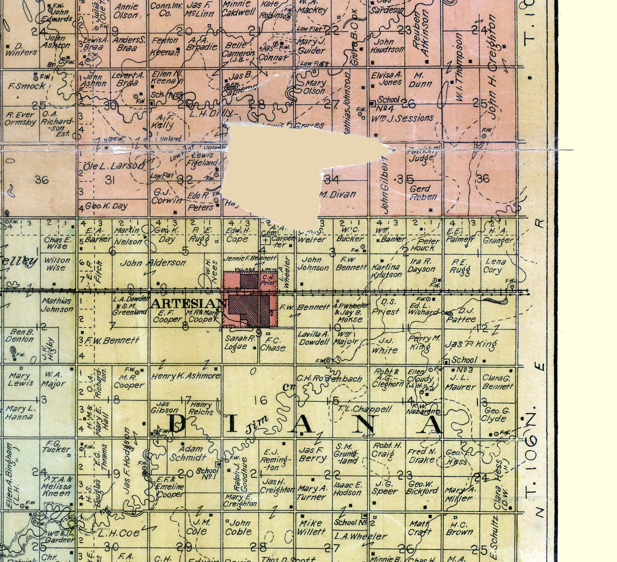 1901 Farm Line Map of Sanborn County South Dakota